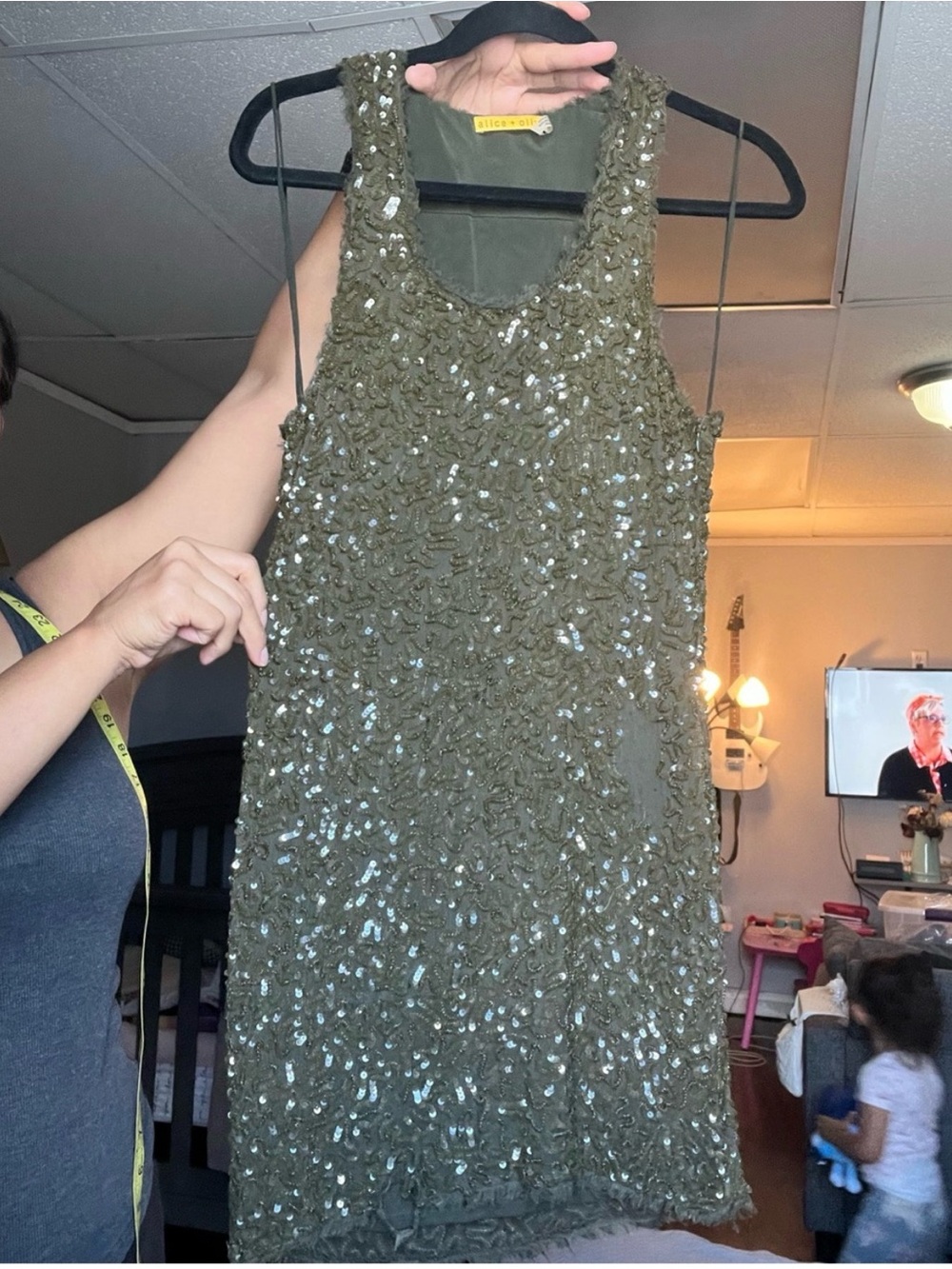 Alice + Olivia Green Sequin Mini Dress